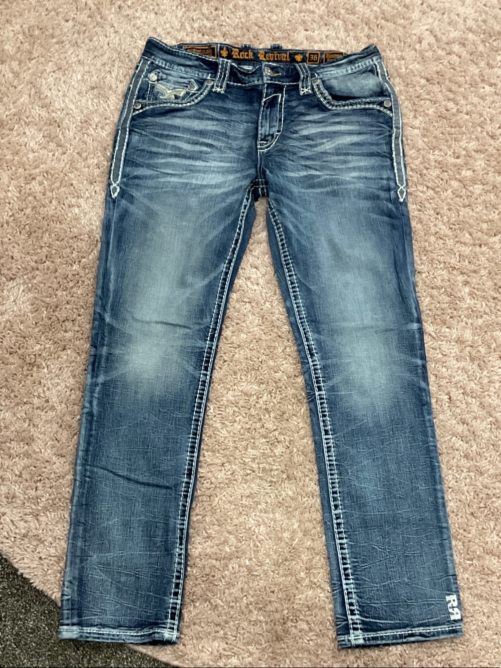 Men’s Rock Revival Blue Faded Straight Jeans